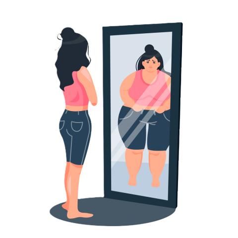 person looking in mirror thinking they are fat